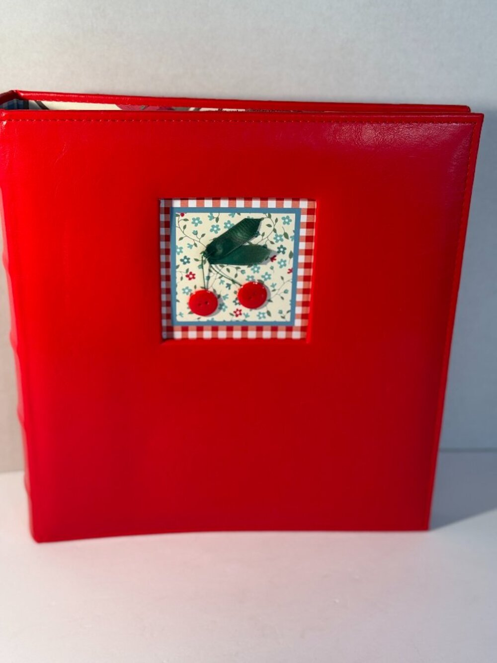 Unbranded Red Faux Leather Recipe Keeper with Cherrie Pattern Window